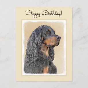 Gordon Setter Painting - Cute Original Hund Art Vykort