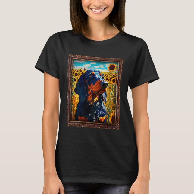 Gordon Setter Painting Sunflower Flower Mom Women  T Shirt (Framsida)