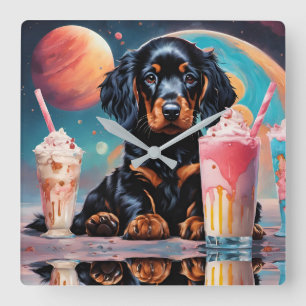 Gordon Setter Puppy N Milkshakes Fyrkantig Klocka