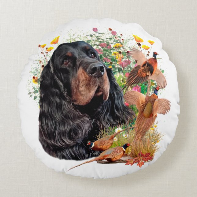 Gordon Setter  Rund Kudde (Framsidan)