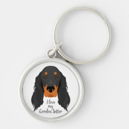 Gordon Setter Rund Silverfärgad Nyckelring