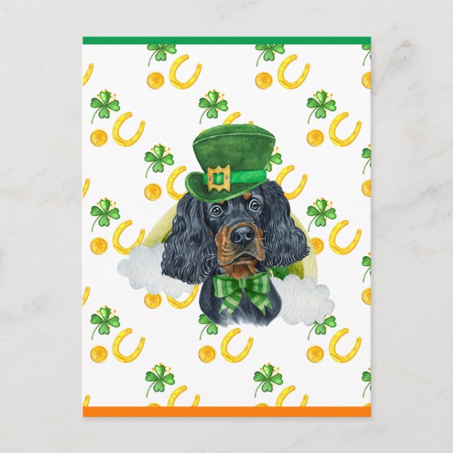 Gordon Setter Shamrock St. Patricks Day Helg Vykort (Framsida)