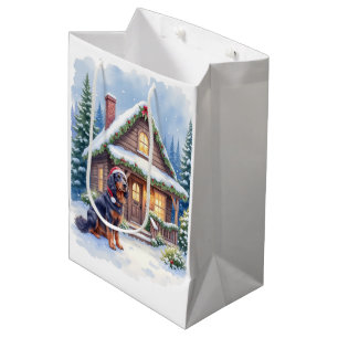 Gordon Setter Snowy Lodge Santa Hatt Jul Konst