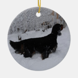 Gordon Setters i en Snowstormprydnad Julgransprydnad Keramik