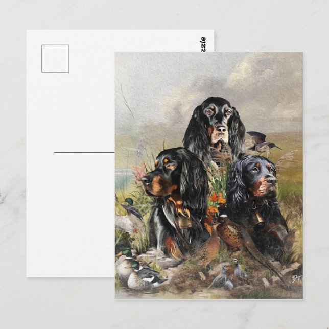 Gordon Setters , Passion for Birds , Art Vykort (Fram/baksida)