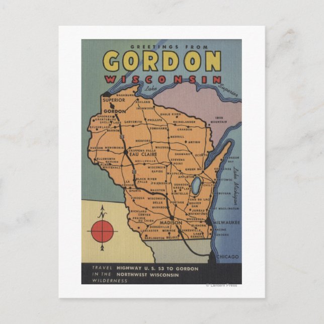 Gordon, Wisconsin - Stora bokstavsscener Vykort (Framsida)