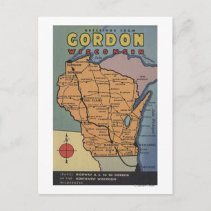 Gordon, Wisconsin - Stora bokstavsscener Vykort