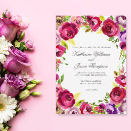 Gorgam Fuchsia Rosa Blommigt Chic Vår bröllop Inbjudningar