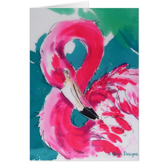 Gorgant Flamingo Bird     TropicalArt-utskrift Hälsningskort (Framsidan)