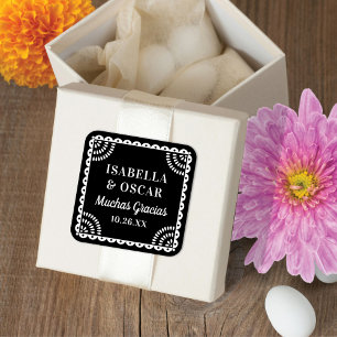 Gorgant Papel Picado Black Wedding Favor Sticker Fyrkantigt Klistermärke
