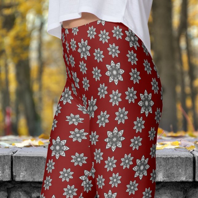 Gorgant Red och Black Mandela Mönster Leggings (Mandela on Deep Red)