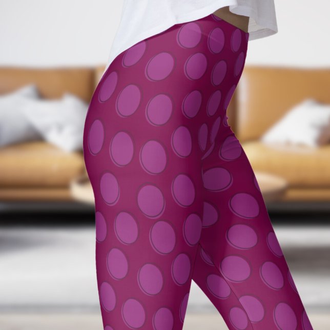 Gorgant Red Vin och Rosa Polka Dot Mönster Leggings (Gorgeous Red Wine and Pink Polka Dot Pattern Leggings)