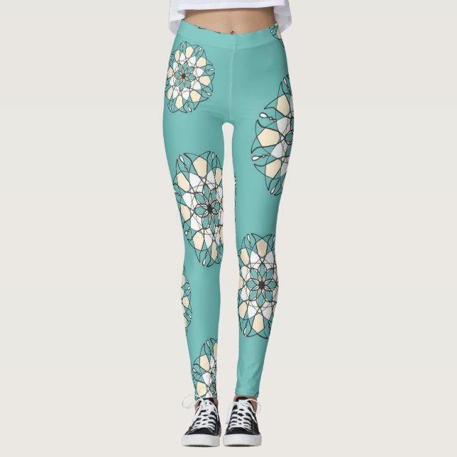 Gorgant Turcoise Big White Flowers Woman Leggings (Framsida)