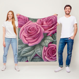 Gorgant Victorian Pastel Rosa ros Skriv ut Fleecefilt