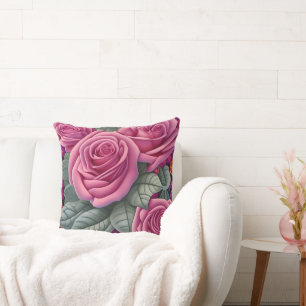 Gorgant Victorian Pastel Rosa ros Skriv ut Kudde