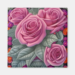 Gorgant Victorian Pastel Rosa ros Skriv ut Magnet