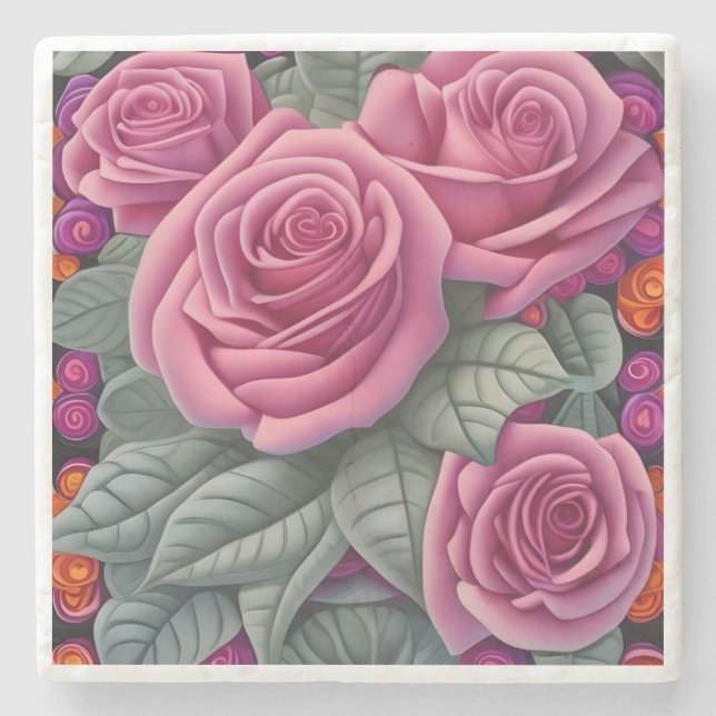 Gorgant Victorian Pastel Rosa ros Skriv ut Stenunderlägg (Framsidan)