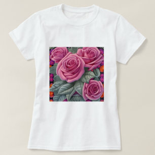 Gorgant Victorian Pastel Rosa ros Skriv ut T Shirt