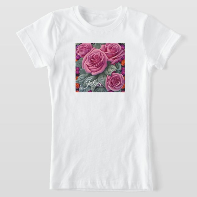 Gorgant Victorian Pastel Rosa ros Skriv ut T Shirt (Laydown)