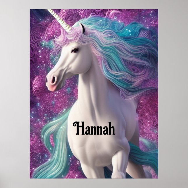 Gorgant White Unicorn med turkos och Lila Poster (Framsidan)