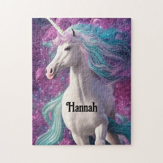 Gorgant White Unicorn med turkos och Lila Pussel (Vertikal)