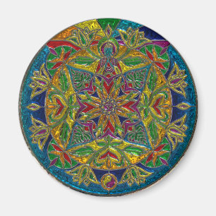 Gorgblått, Grönt Gult Mandala Magnet