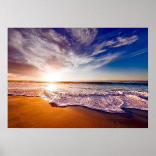 Gorgen Oceanen Vågar på stranden vid Sunrise Poster