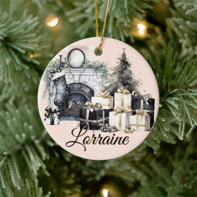 Gorgeous  Black, White and Gold Christmas Ornament (Träd)