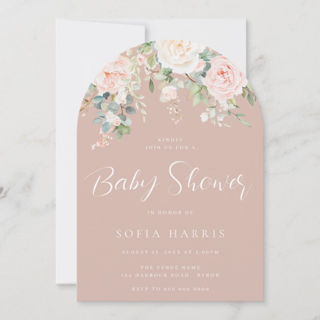 Gorgeous Blush & Ivory Botanical Baby Shower Inbjudningar (Framsida)