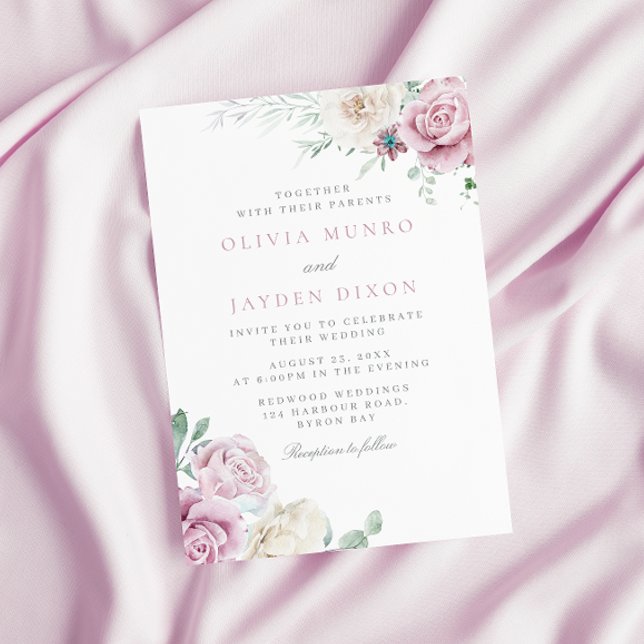 Gorgeous Botanical White & Blush Floral Wedding Inbjudningar (Skapare uppladdad)