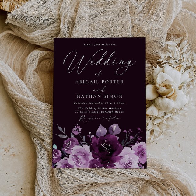 Gorgeous Burgundy Wine & Mauve Elegant Wedding Inbjudningar (Skapare uppladdad)