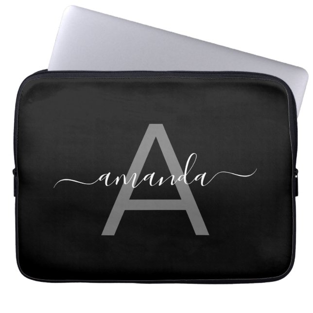 Gorgeous Elegant Add Your Name & Monogrammed Black Laptop Fodral (Framsidan)