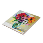 Gorgeous Floral Art Design Kakelplatta<br><div class="desc">A pretty tile with an illustration  of a colorful vibrant glass vase of flowers done in an ai impasto style oil painting.</div>