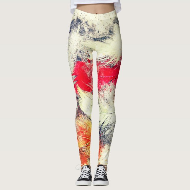 Gorgeous Funky Vibrant Feather Design Leggings (Framsida)