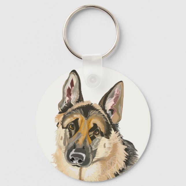 Gorgeous German Shepherd, Alsation Dog Drawing Key Nyckelring (Framsida)