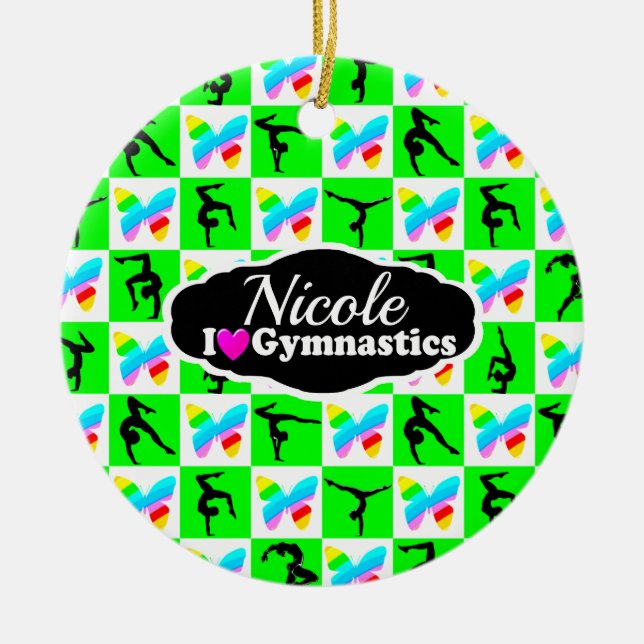 GORGEOUS GRÖNT BUTTERFLY GYMNAST DESIGN JULGRANSPRYDNAD KERAMIK (Framsidan)