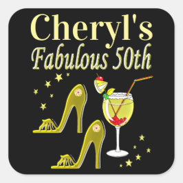 GORGEOUS GULD 50:E BIRTHDAY DESIGN FYRKANTIGT KLISTERMÄRKE