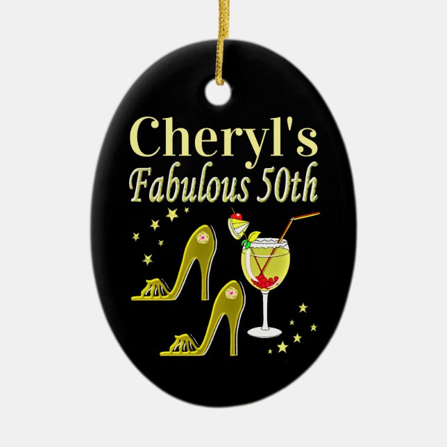 GORGEOUS GULD 50:E BIRTHDAY DESIGN JULGRANSPRYDNAD KERAMIK (Framsidan)