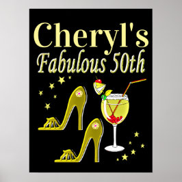 GORGEOUS GULD 50:E BIRTHDAY DESIGN POSTER