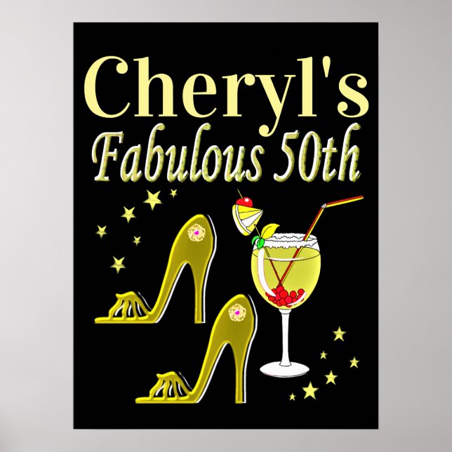 GORGEOUS GULD 50:E BIRTHDAY DESIGN POSTER (Framsidan)