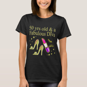 GORGEOUS GULD 50:E BIRTHDAY DIVA DESIGN T SHIRT