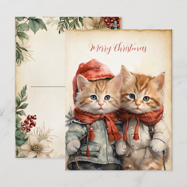 Gorgeous Kitten Couple Christmas  Vykort (Fram/baksida)