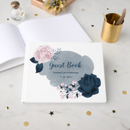 gorgeous navy blue & pink flowers botanical gästböcker