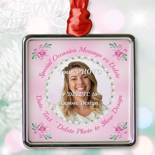 Gorgeous Pink Ornament with PHOTO or Delete Photo (Pink Christmas Tree Ornament. Pink Christmas Tree Decorations. Pink Ornaments for any occasion.)