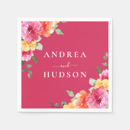 Gorgeous Pink Watercolor Flowers Wedding Pappersservett