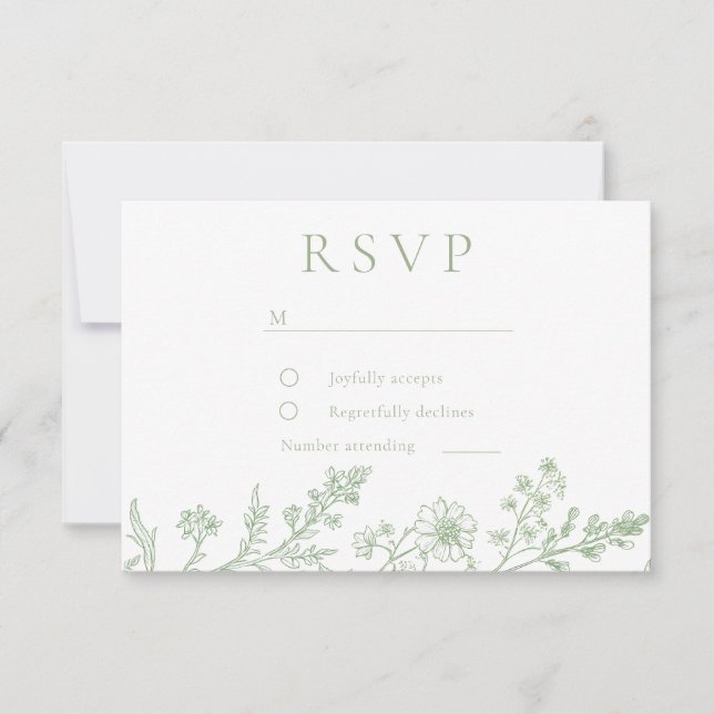Gorgeous Sage Line Art Wedding  OSA Kort (Framsida)