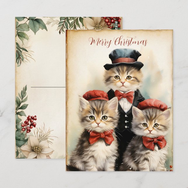 Gorgeous Three Kitten Family Christmas  Vykort (Fram/baksida)