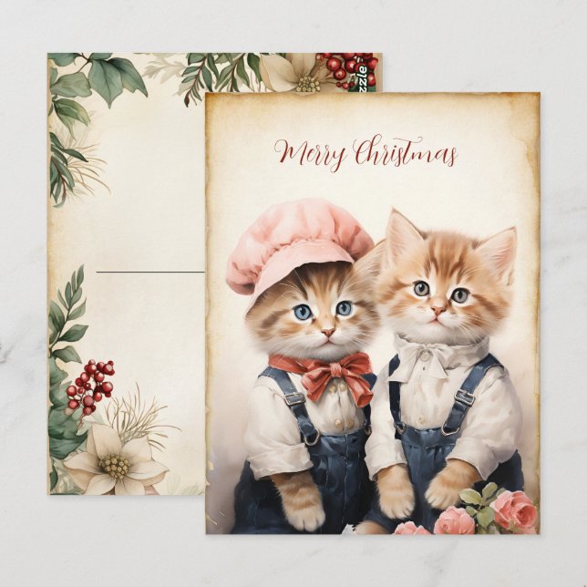 Gorgeous Two Kitten Family Christmas  Vykort (Fram/baksida)