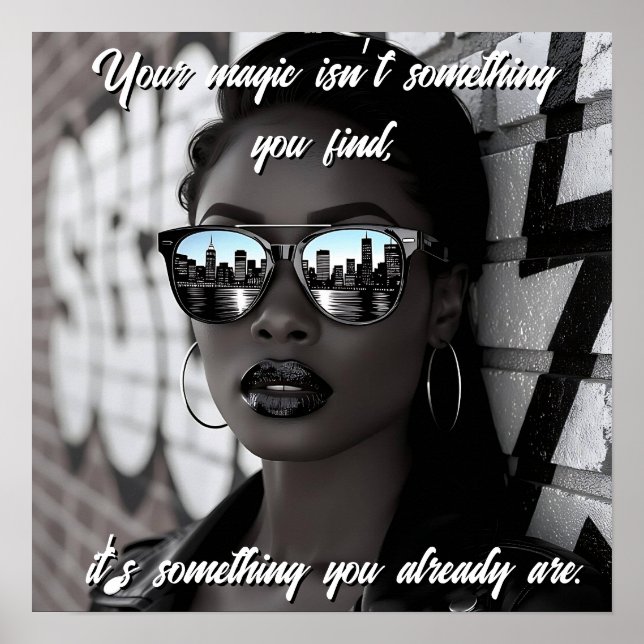 Gorgeous Woman in City with Sunglasses and Quote Poster (Framsidan)