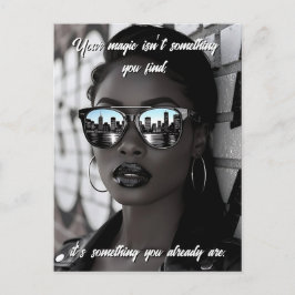 Gorgeous Woman in City with Sunglasses and Quote Vykort